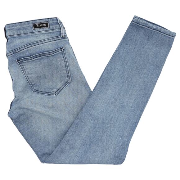 STS Blue Jeans Womens 3 Low Rise Tapered Leg Distressed Medium Wash Denim - Picture 1 of 14